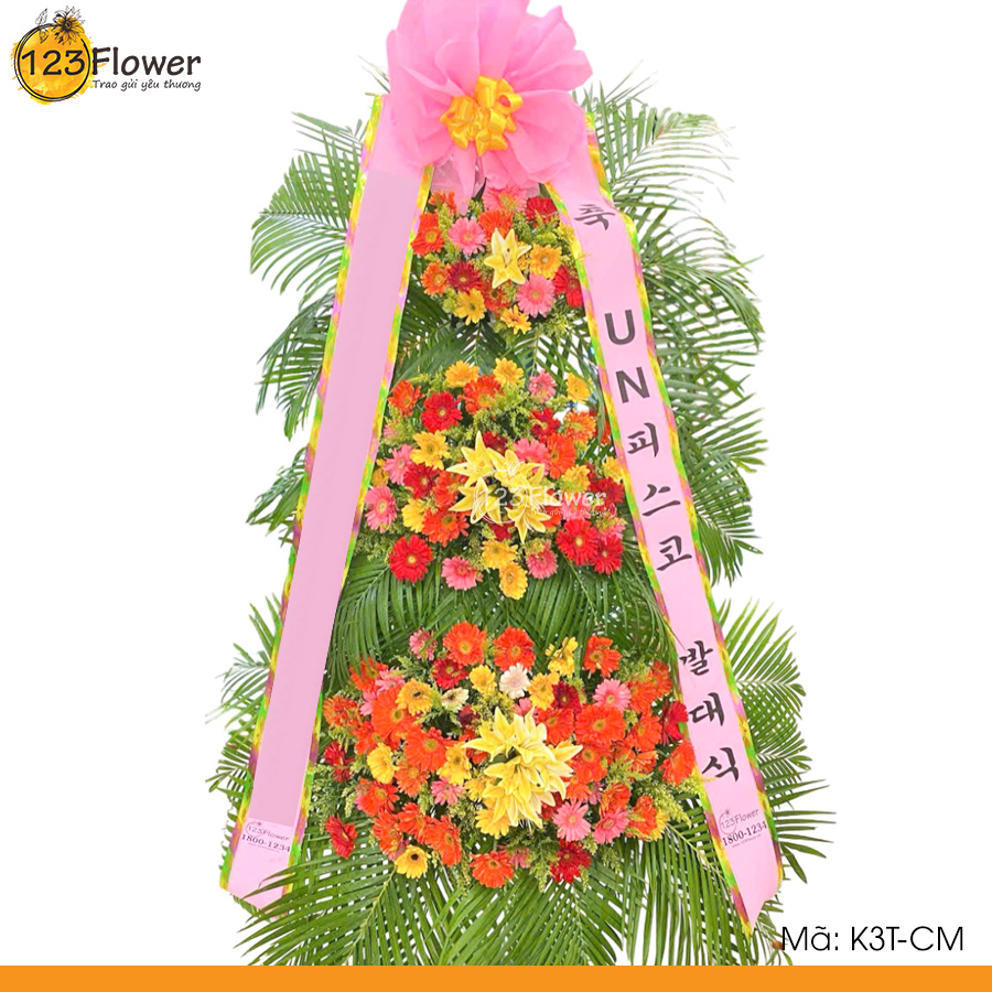 K3T-CM | Kệ chúc mừng 3 tầng Hàn Quốc (Hoa ngẫu nhiên)